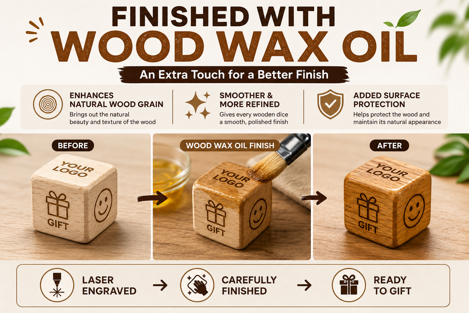 CUSTOM WOODEN DICE – Personalised Logo, Text & Design on All 6 Sides | 2CM