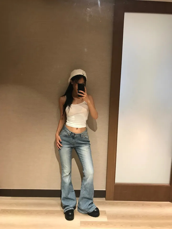 Low-Rise Washed Bootcut Denim
