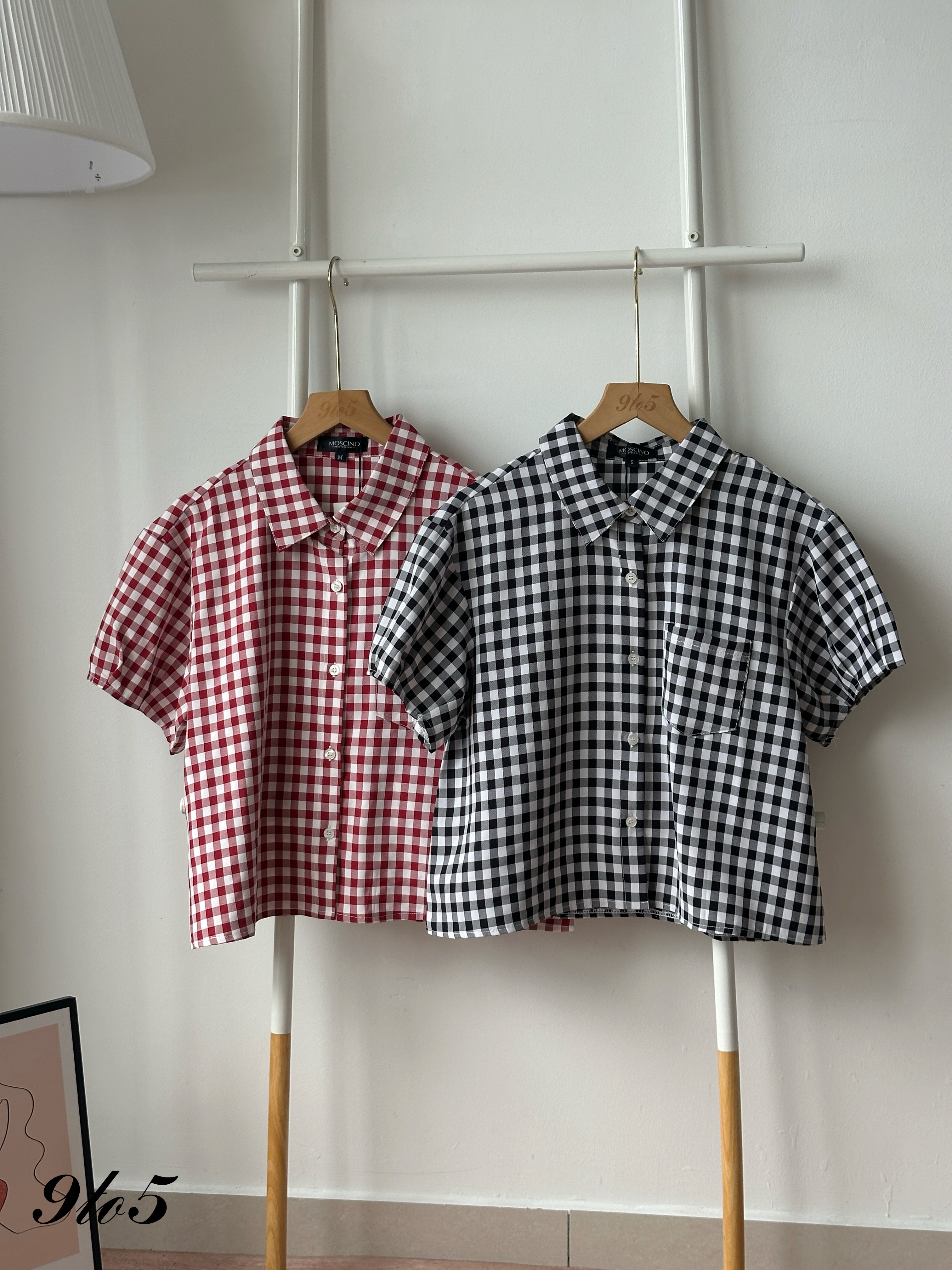 T4408 Short Sleeve Checkered Shirt - Black & Red