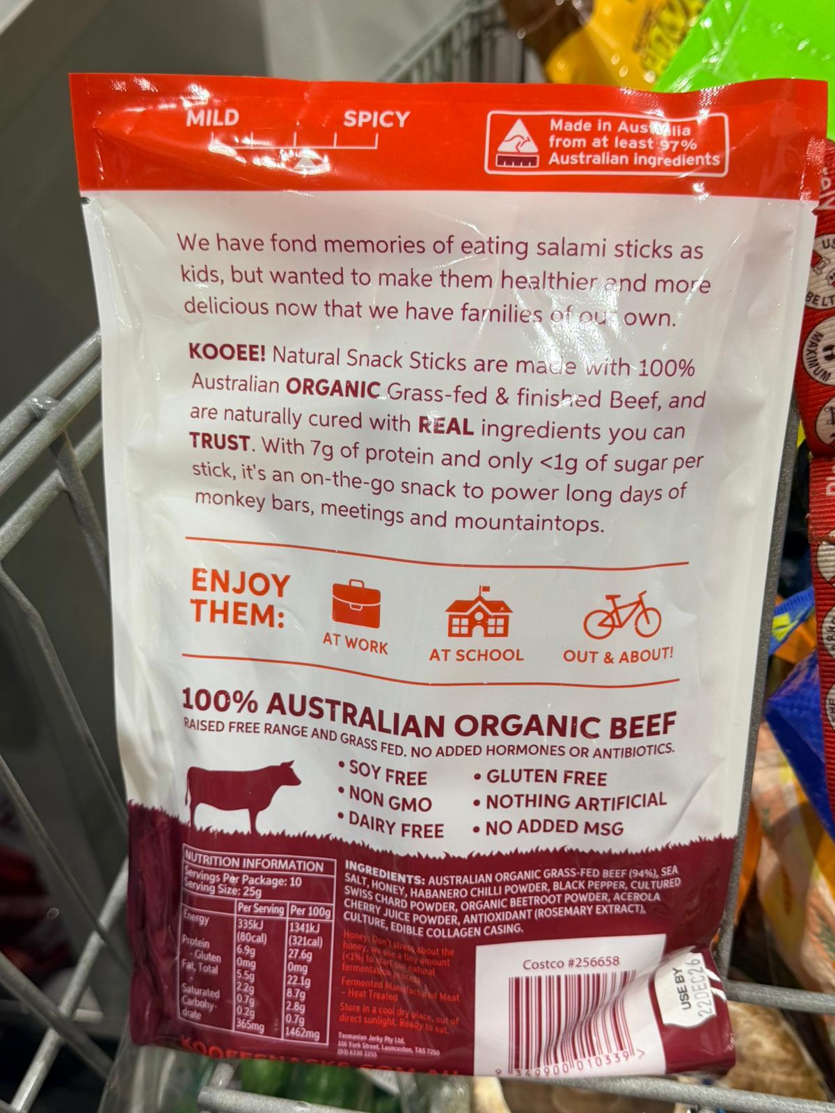 澳洲 Costco │ KOOEE! 有機草飼牛肉能量棒（香辣味 10 條入）