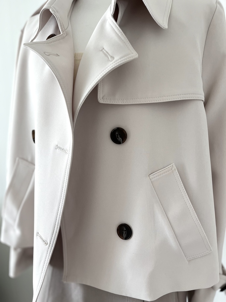 Trench-Style Short Coat (Cream)