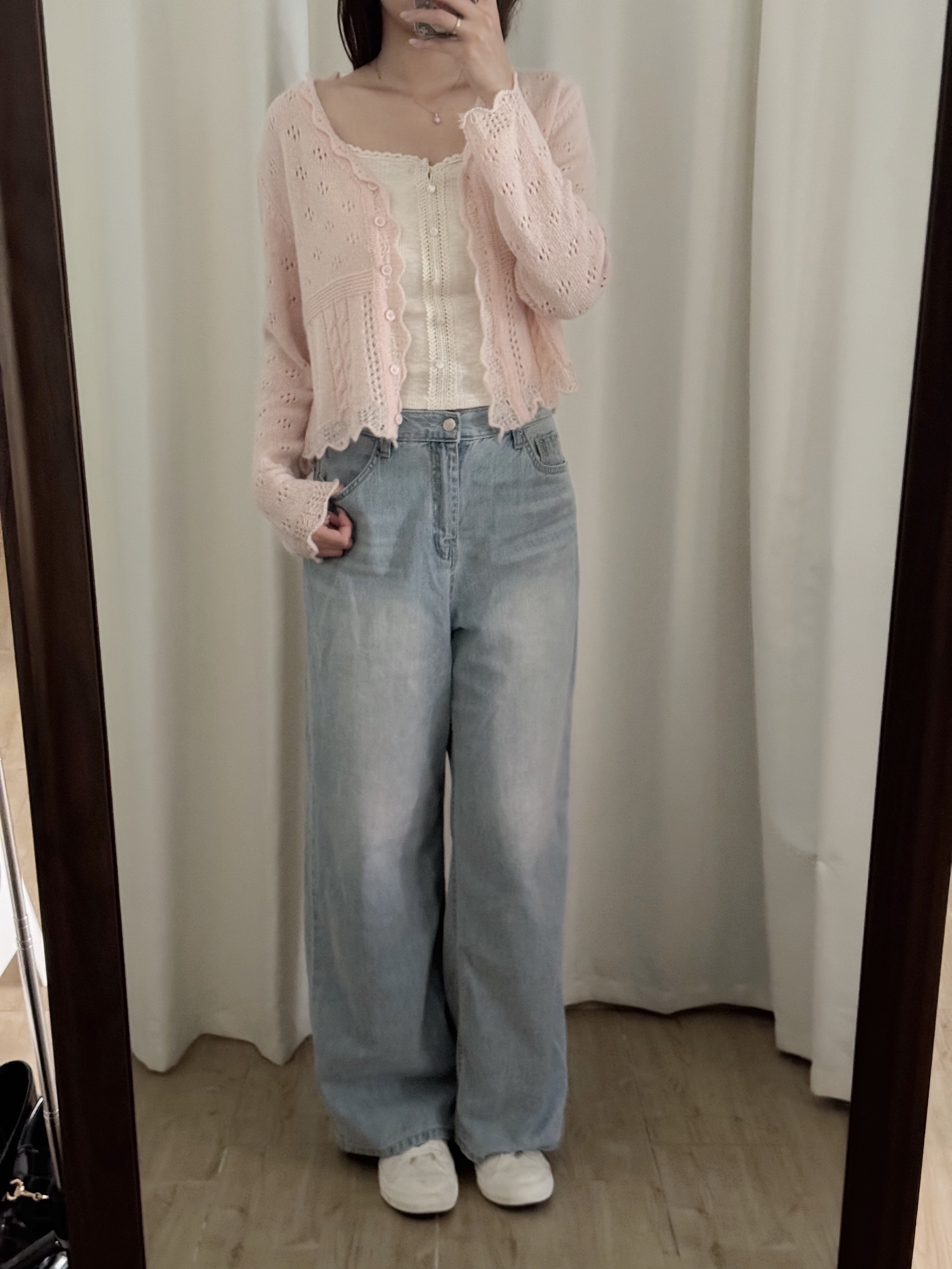 清新高腰闊腿淺牛仔褲(三個尺碼)