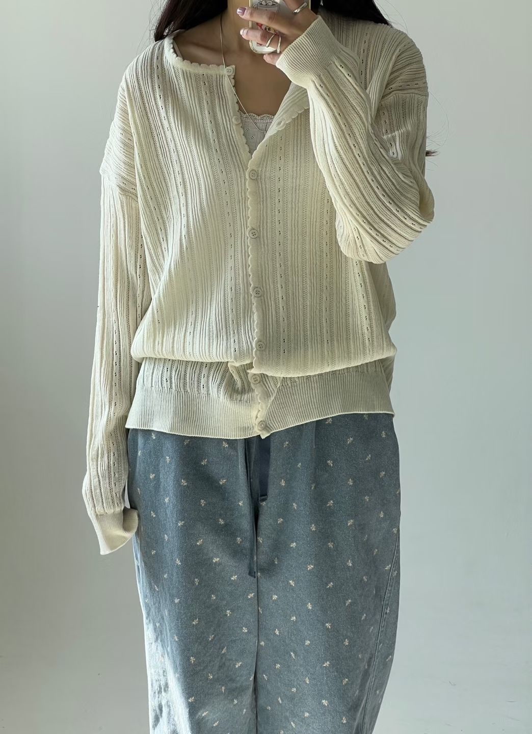 AW OS 輕巧通花波浪邊外套