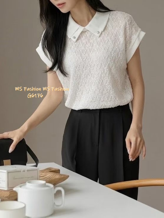 G6176 韓國🇰🇷特色布料珠領top