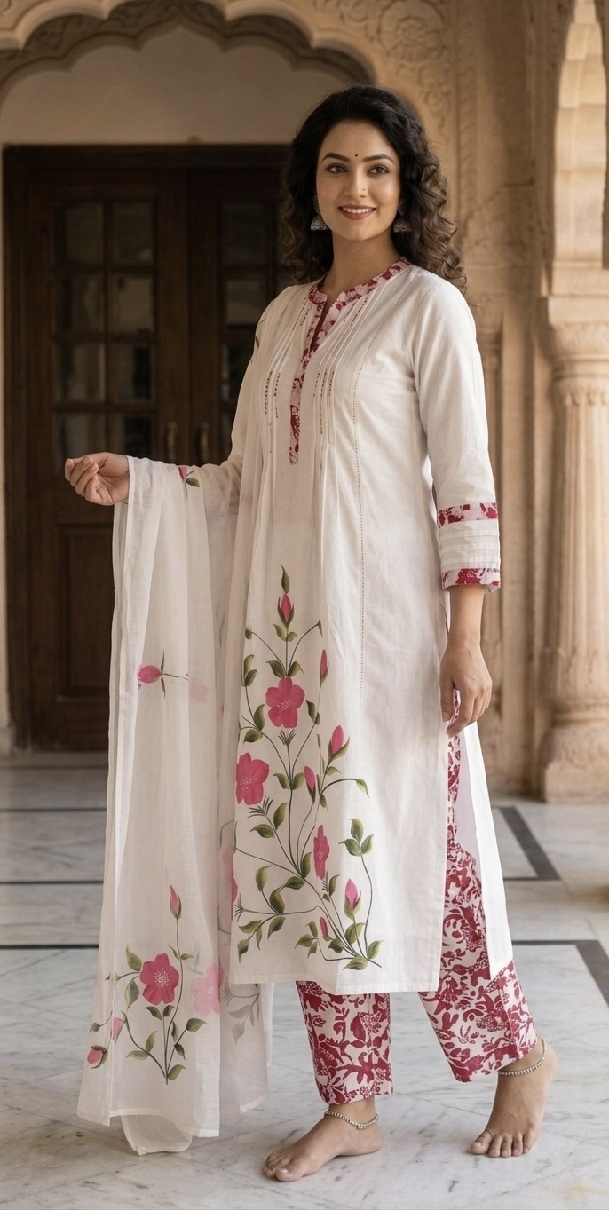 Pure Cotton Handpainted Kurta set with