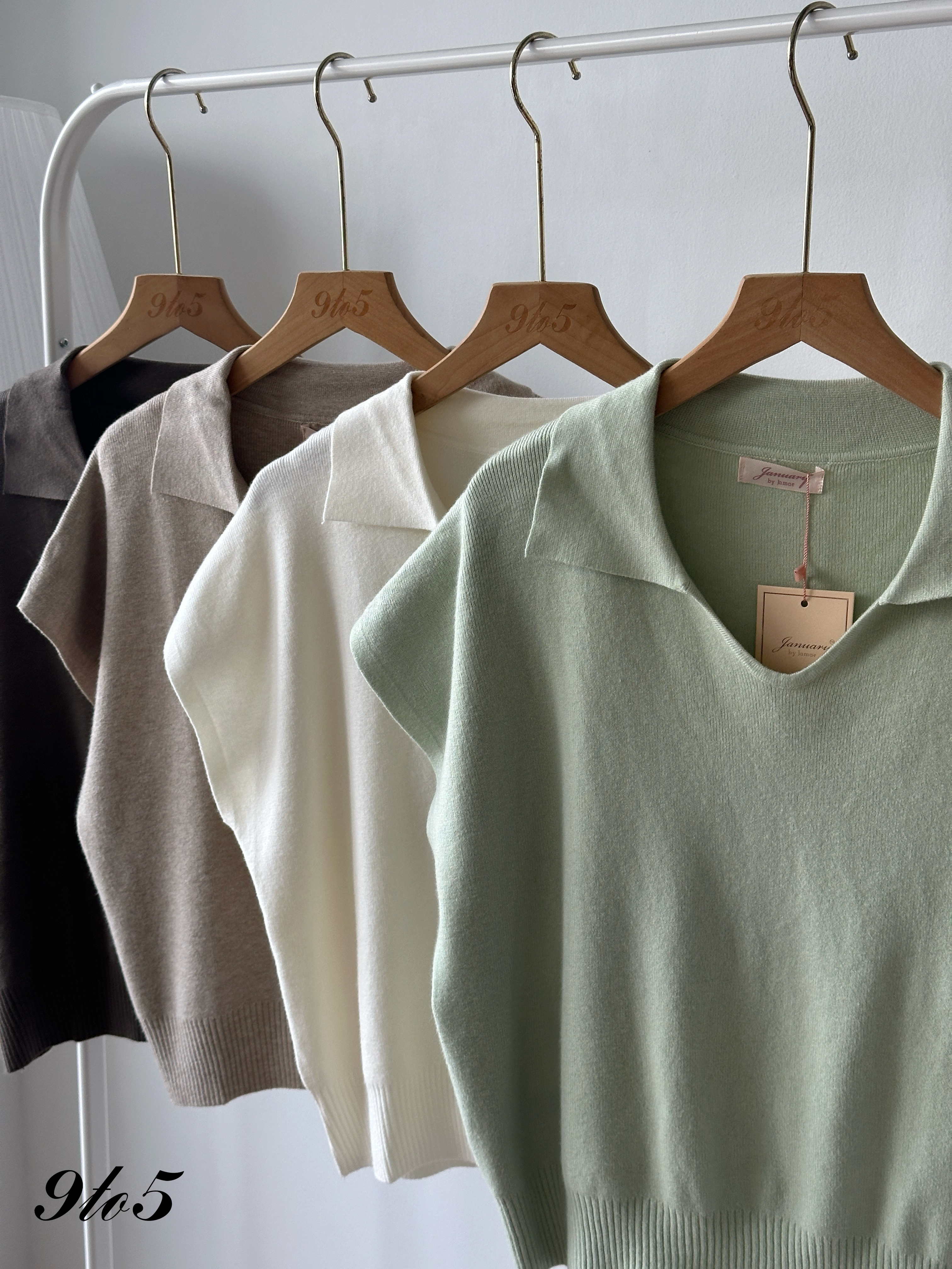 T4398 V Neck Knit Polo Top - 4 Colors 