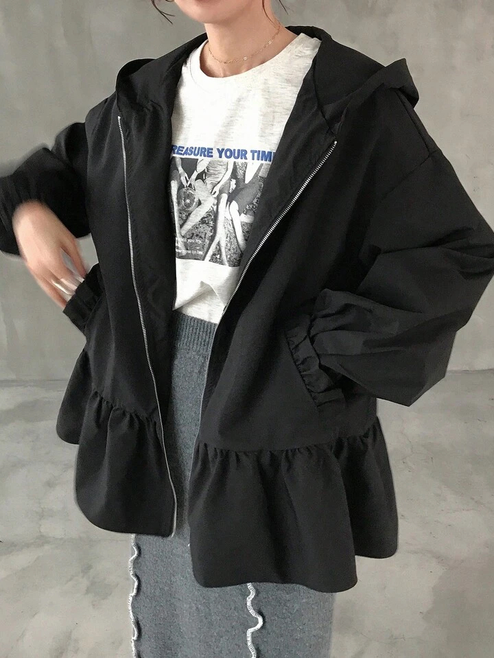 時尚荷葉邊連帽外套