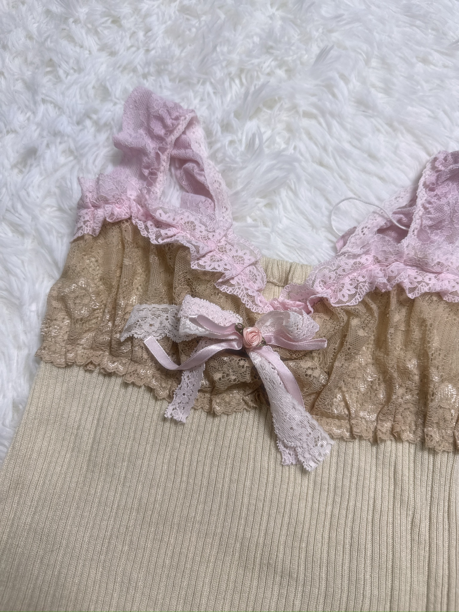Khaki Balletcore Lace Rose Remade Camisole