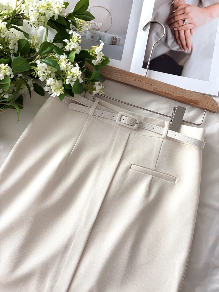 Belted Pencil Skirt (Blue)