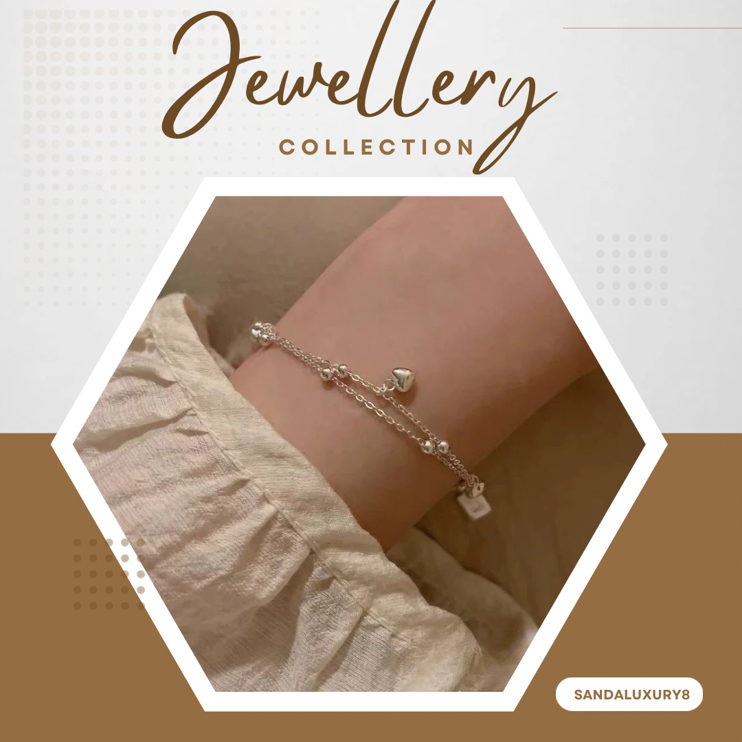 Silver Heart Charm Bracelet  - Sandaluxury8 Collection