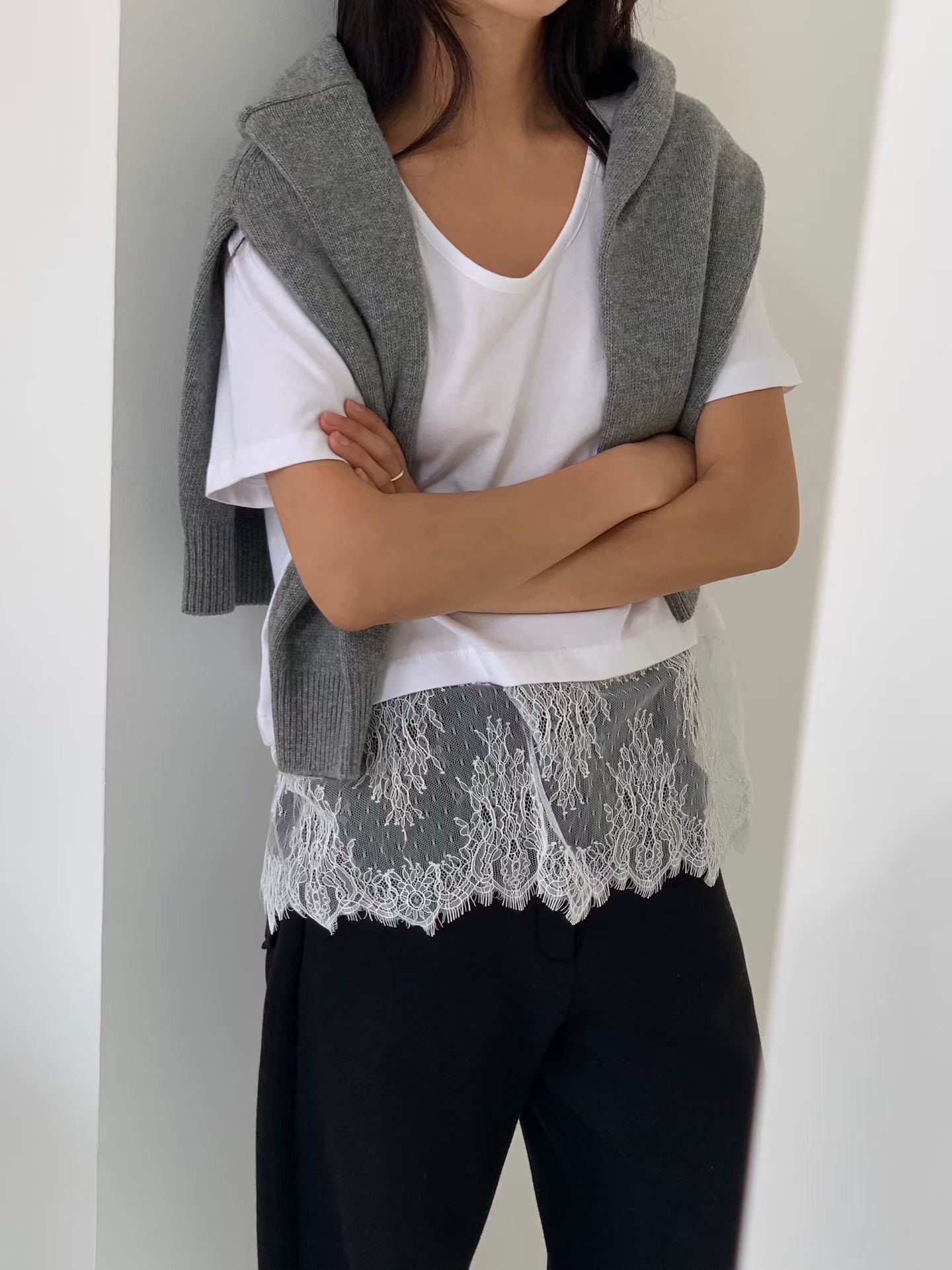 Lace short sleeve tee