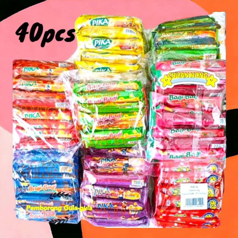40pcs Bika Bagi-Bagi Pika Corn Stick, Big D, Bing Bing [Chocolate/Strawberry/Seaweed/
