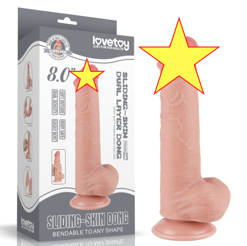 Lovetoy 8" 附陰囊帶包皮仿真陽具 - 肉色