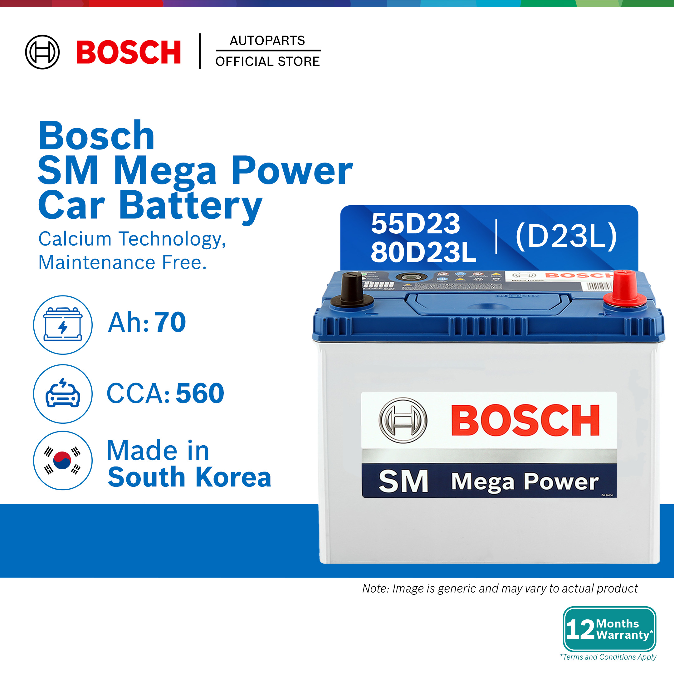 [DELIVERY ONLY] Bosch SM Mega Power Car Battery 55D23L 80D23L Toyota Proton Honda Mazda