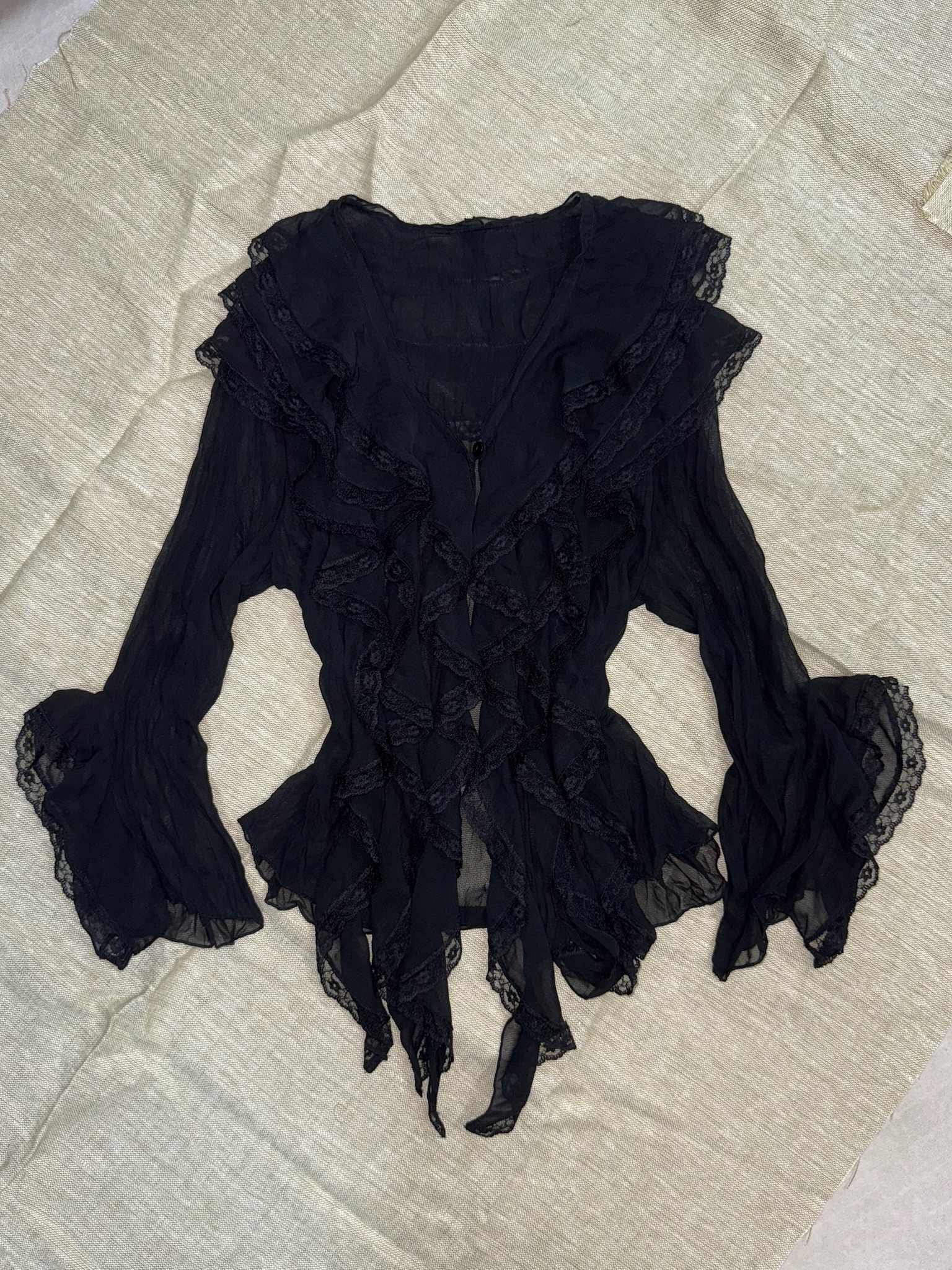 Crinkle Fabric Lace Cardigan