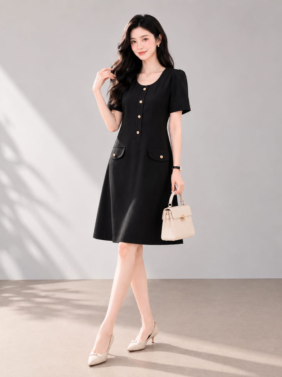 25973 Audrey Button Detail Midi Dress