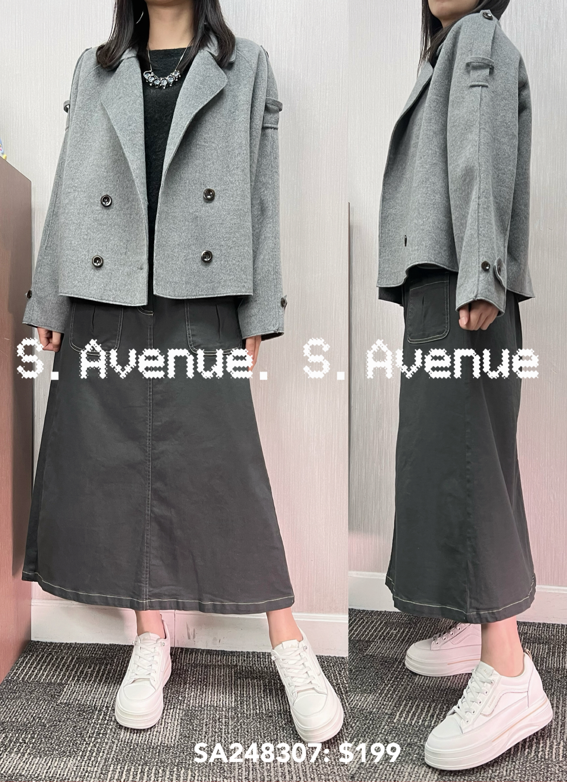 SA248307: 長袖有領雙排鈕短身絨褸