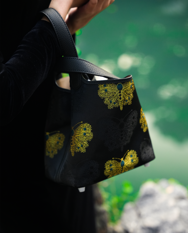 宋錦∞黑金蝴蝶牛皮水桶袋