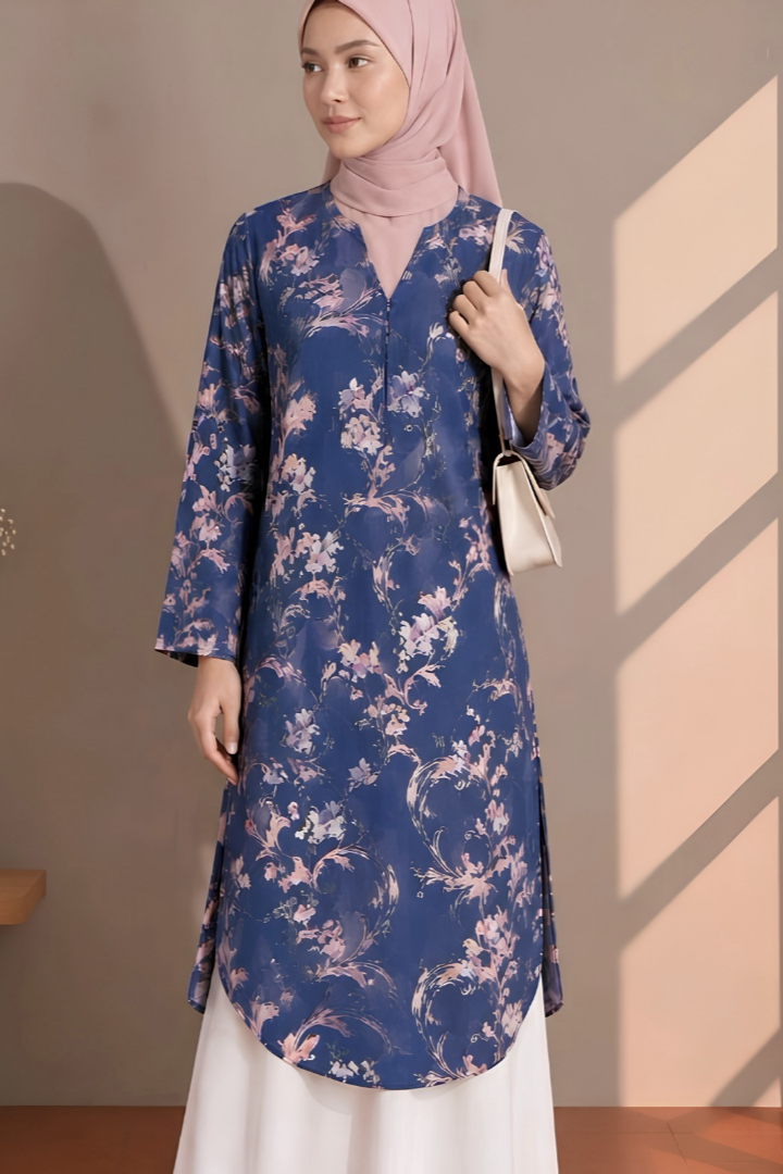 LINEN LONG TUNIC - Amber Blue