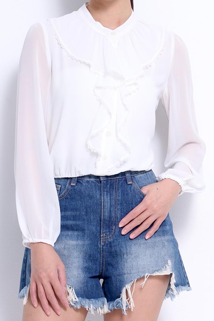 CB2721 SHEER CHIFFON LONG SLLV BLOUSE