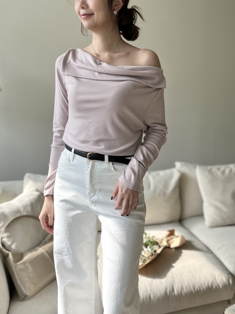 Muse Off Shoulder Drape Top (Dusty Pink)