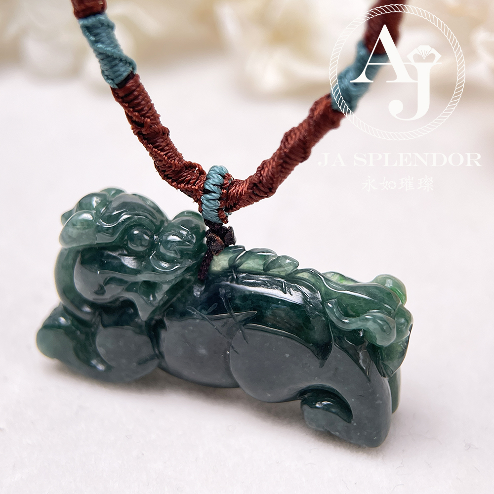 JN-540 天然翡翠A 冰糯老藍水貔貅挂件