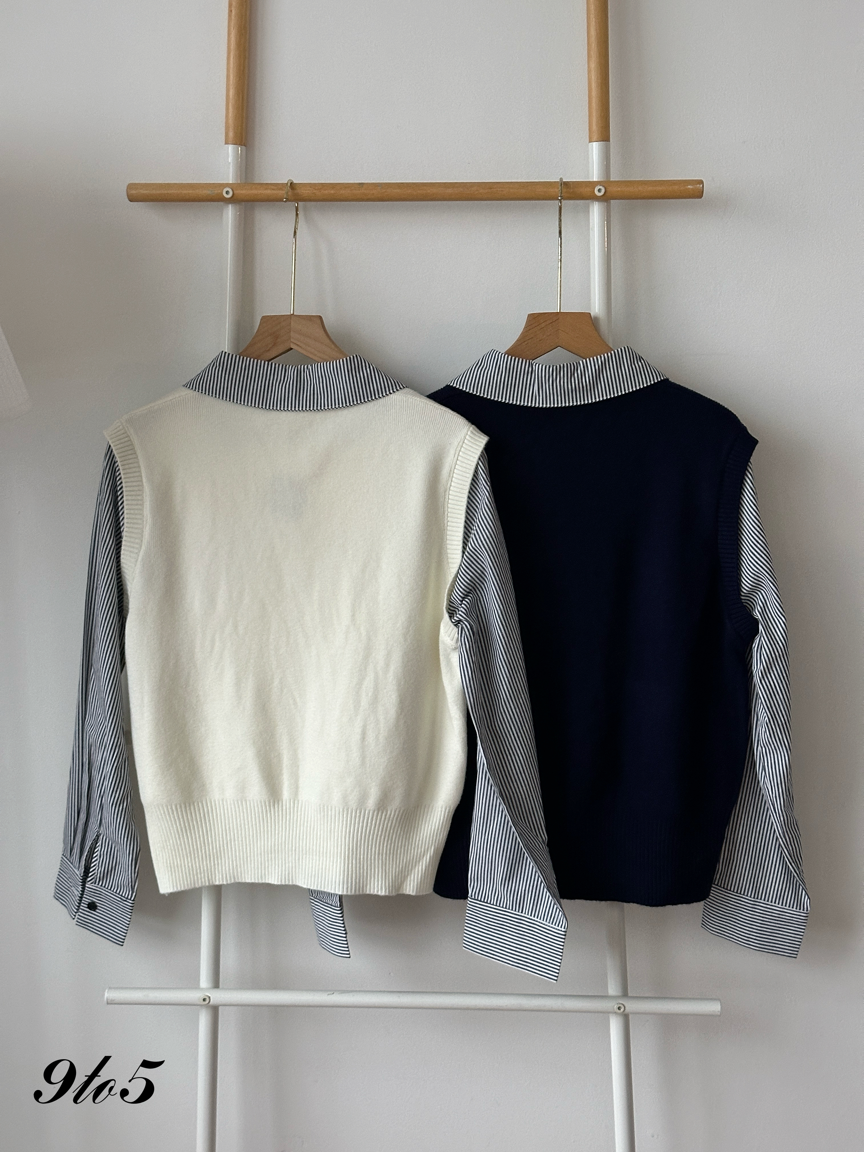 T4440 Fake Two-Pieces Knit Vest with Shirt - 3 Colors 
