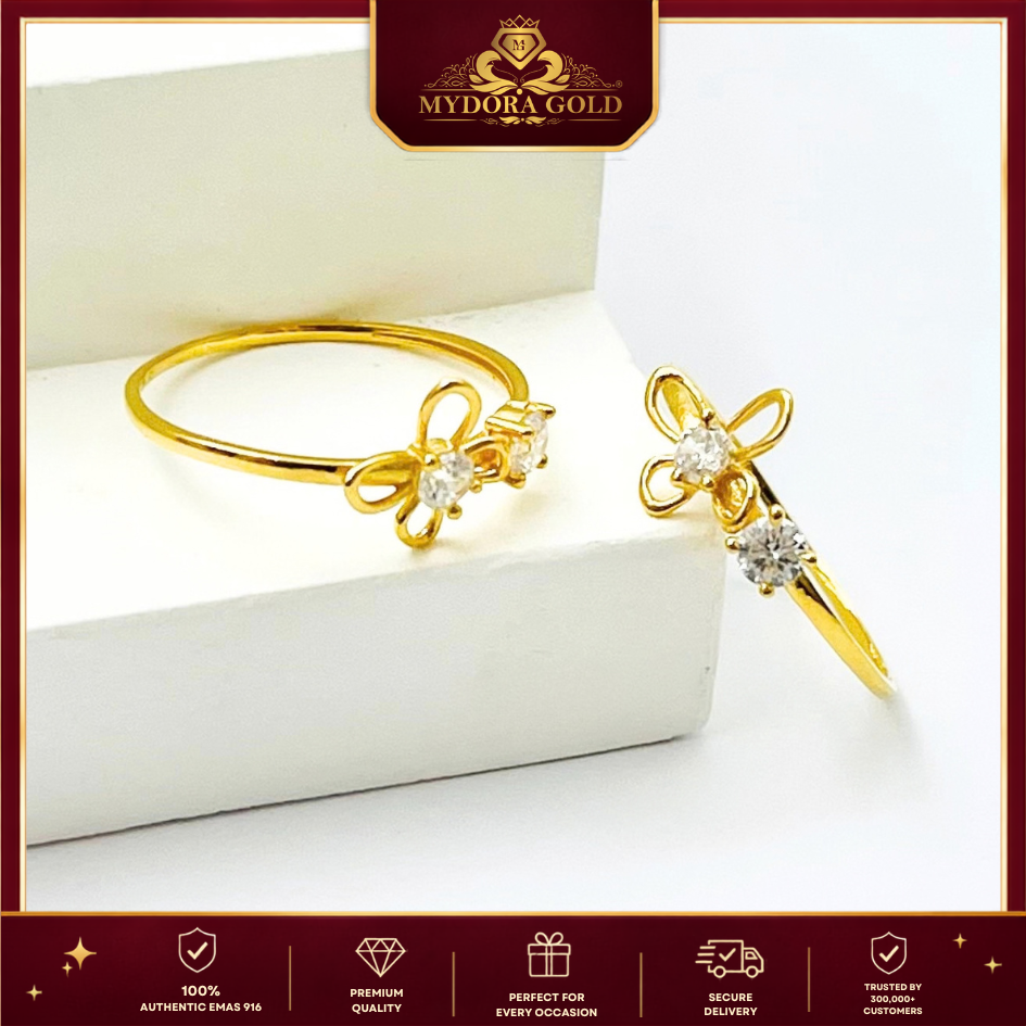 MYDORA EMAS 916 Cincin Batu CZ Butterfly Shine l EMAS 916/22K