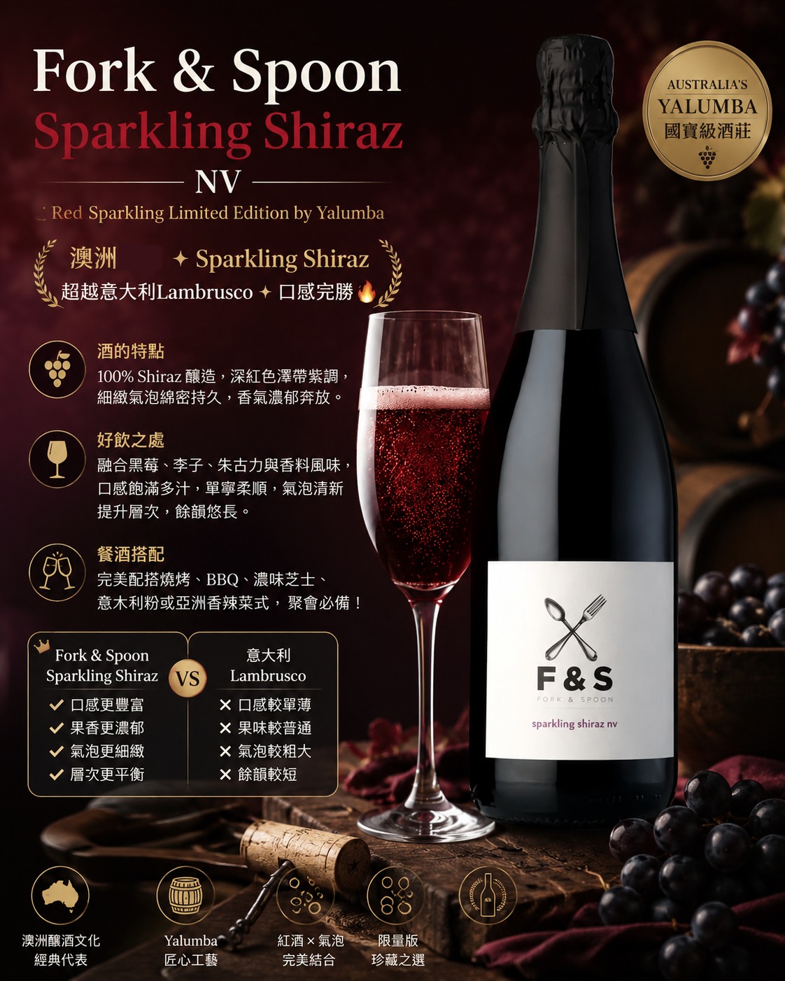 Fork & Spoon Sparkling Shiraz NV 13.5%