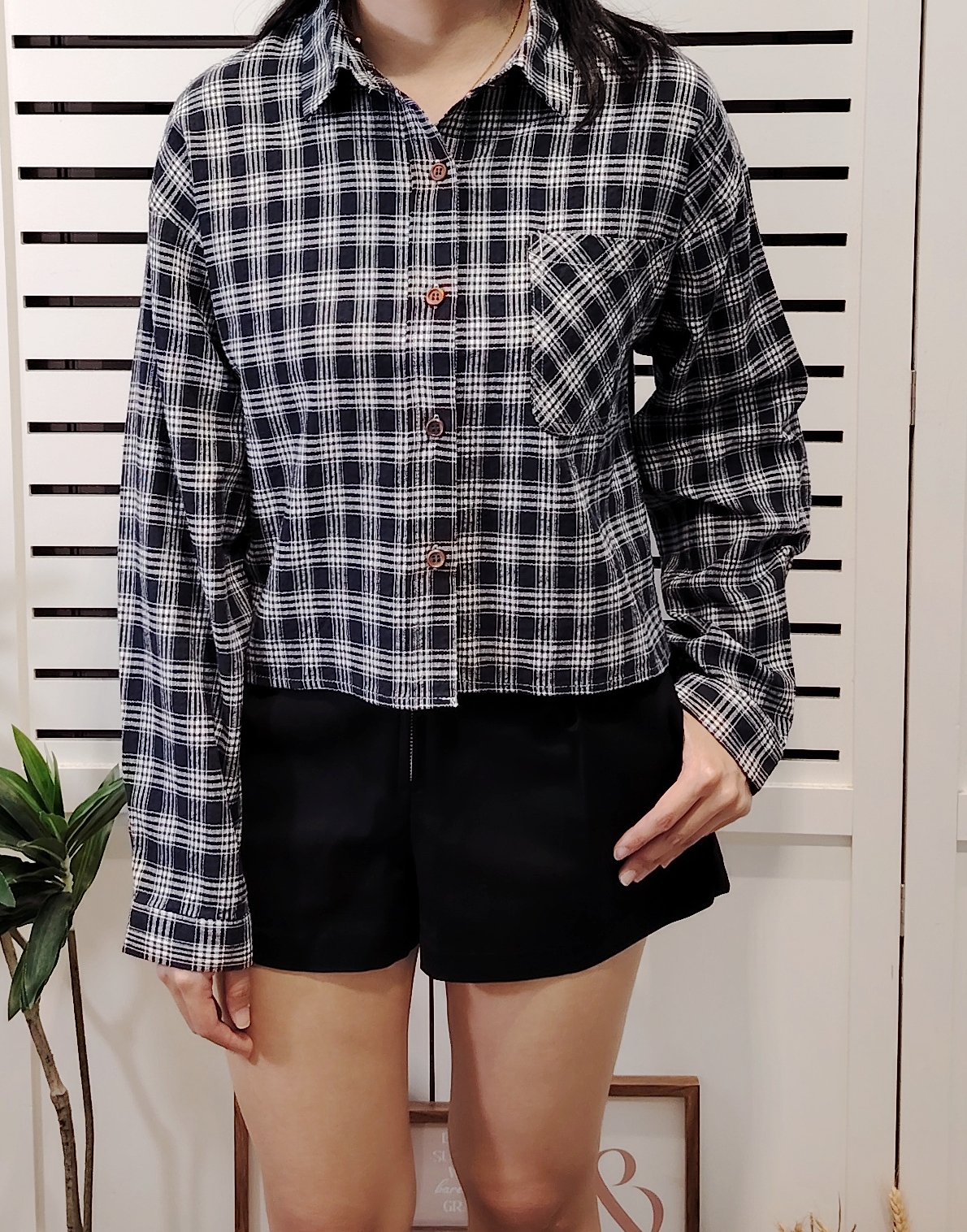 LY5028A Cotton Checked Collar Shirt