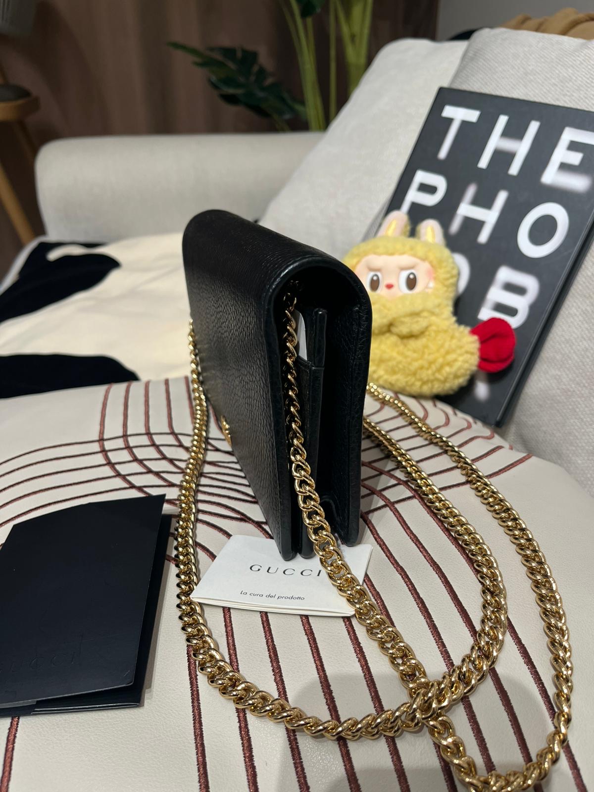 Gucci wallet on chain calfskin 黑色牛皮金鏈 100%Authentic,98%new ✅收據✅dust bag ✅BOX