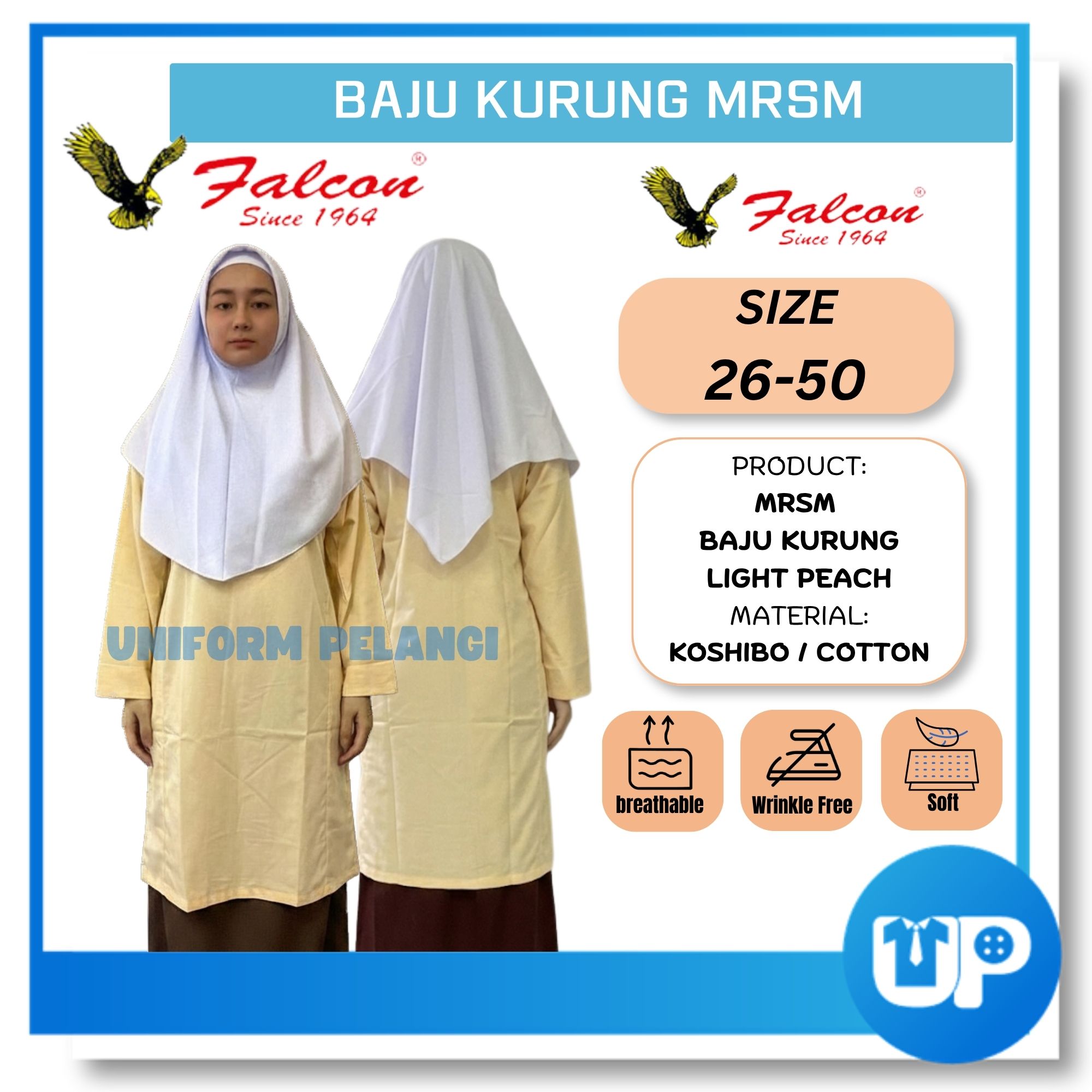 Falcon MRSM Light Peach Baju Kurung Kain Cotton Koshibo Uniform Sekolah Baju Sekolah