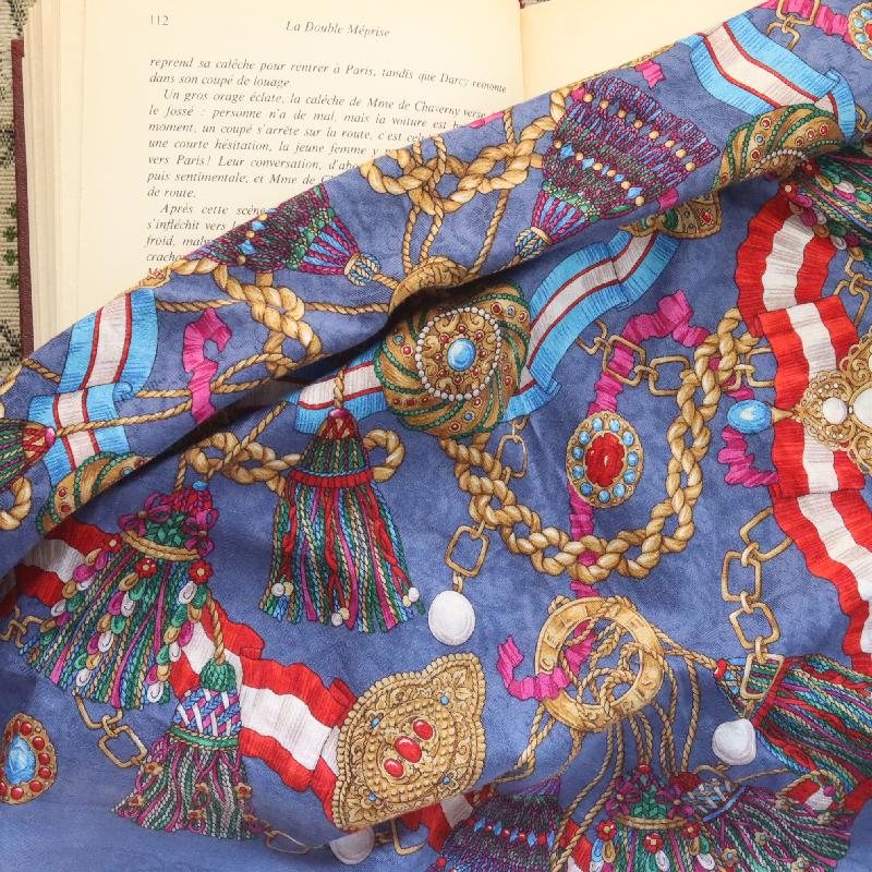 Vintage Céline Glamorous Jewelry Pattern of Brooches and Necklaces Scarf Neck Scarf/Head Scarf (MT1623-5)