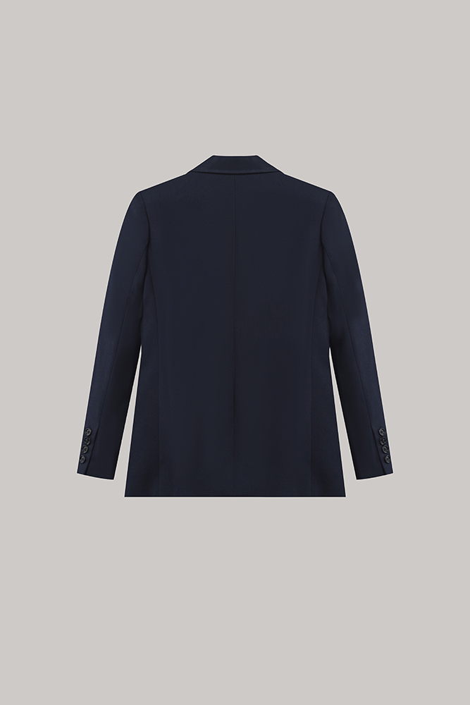 Navy Pocket-Detail Blazer with Monochrome Patch