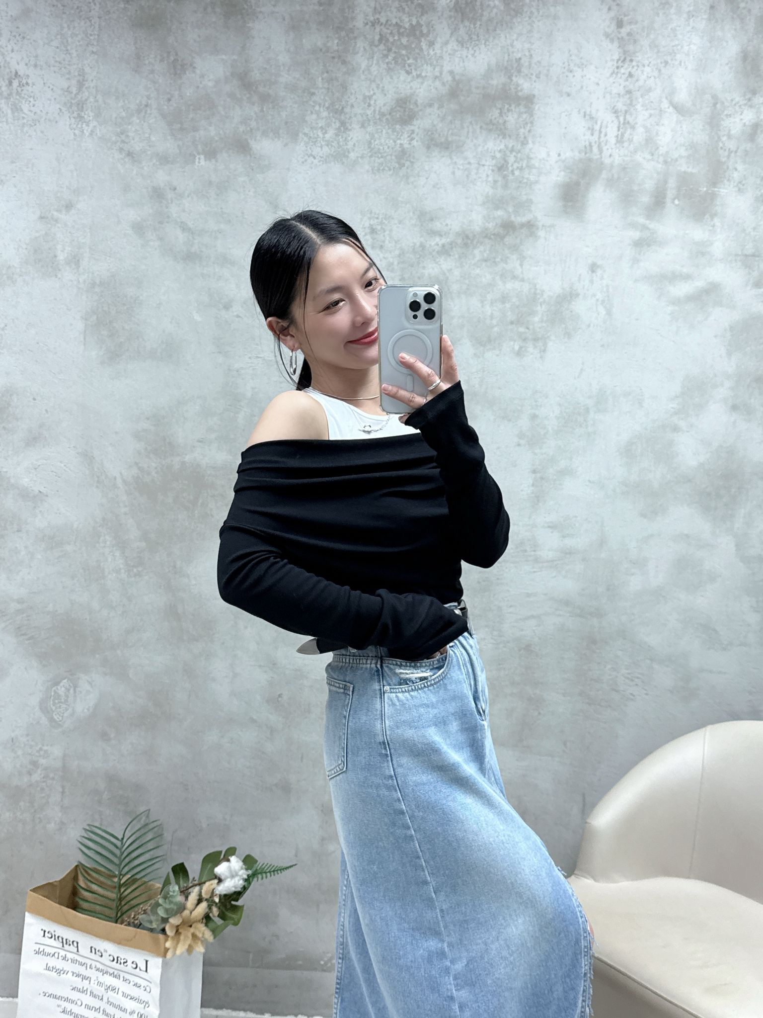 A05 假兩件拼色露膊Top