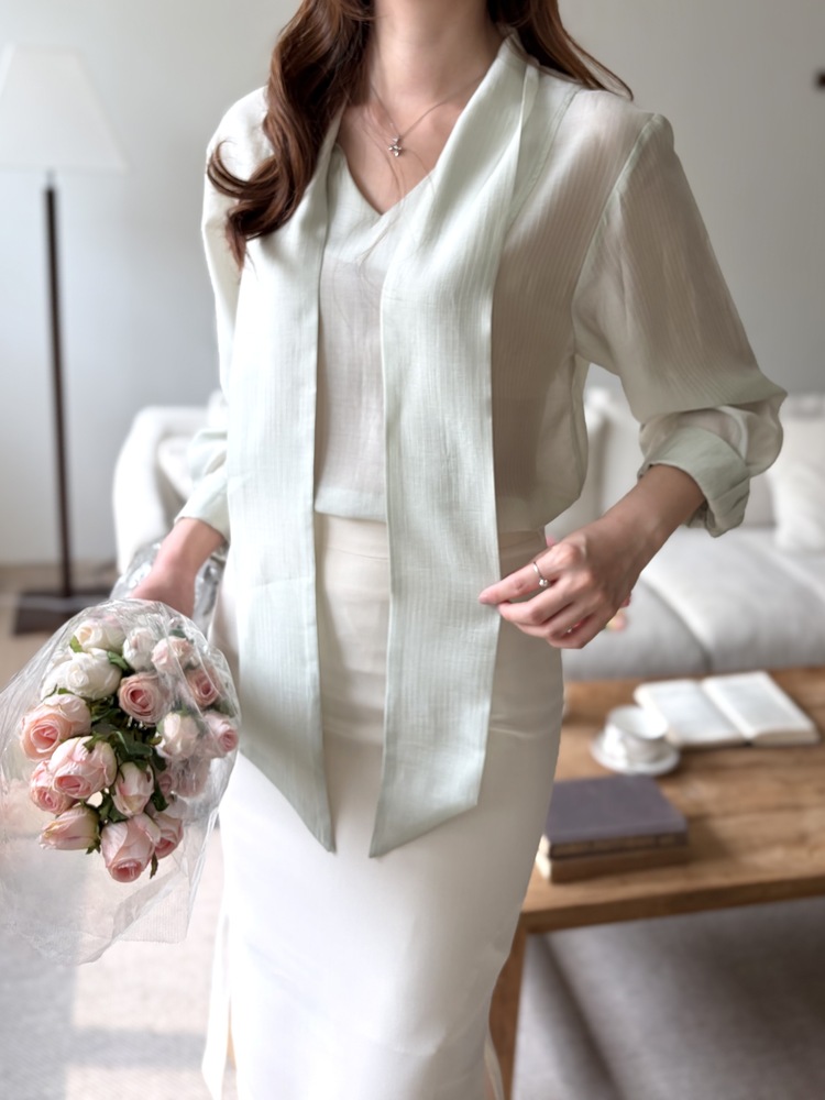 Aurelie Scarf-Tie Blouse (Mint)