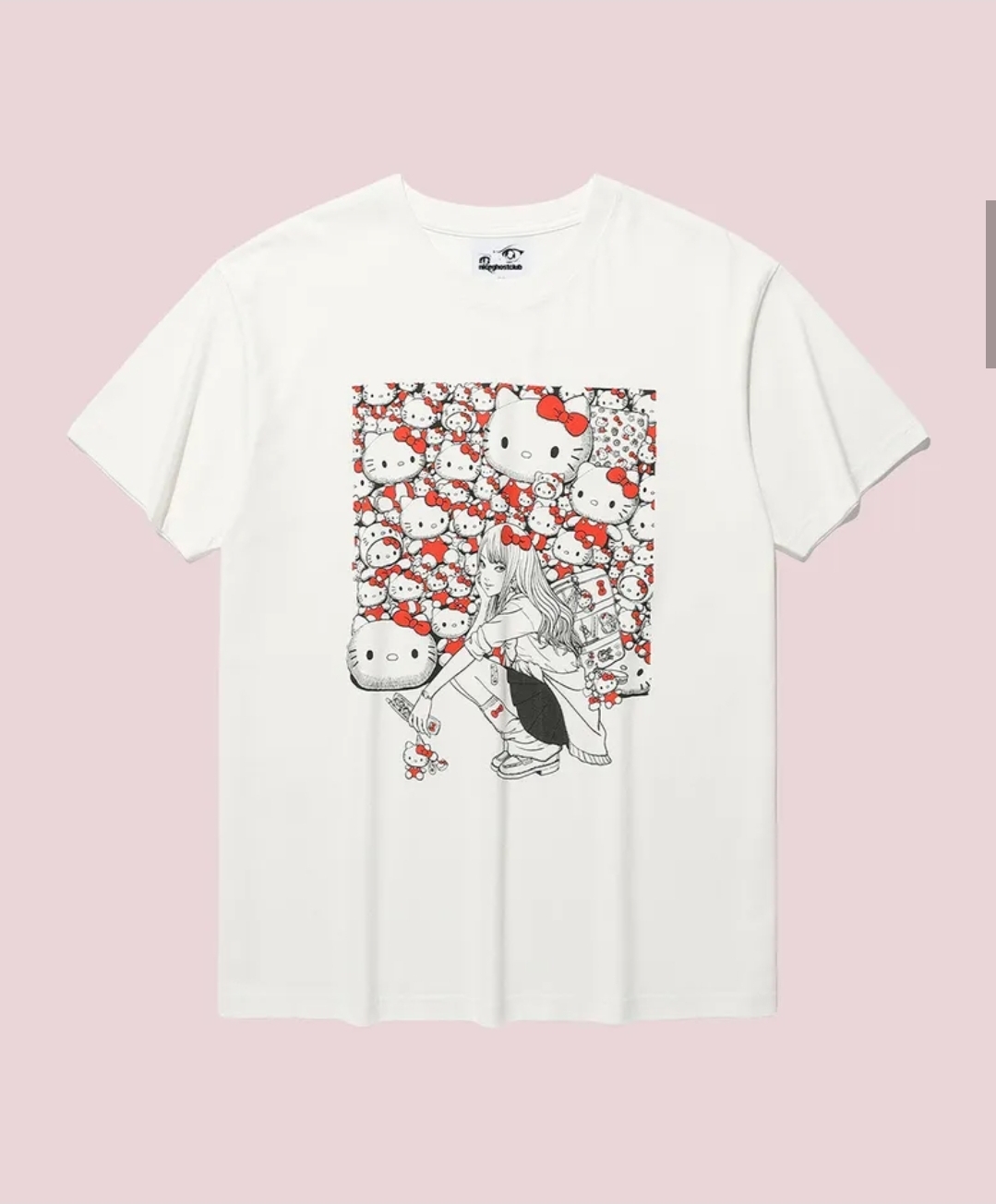 伊藤潤二  × Sanrio × niceghostclub 聯動限定系列｜白色Kitty Tee