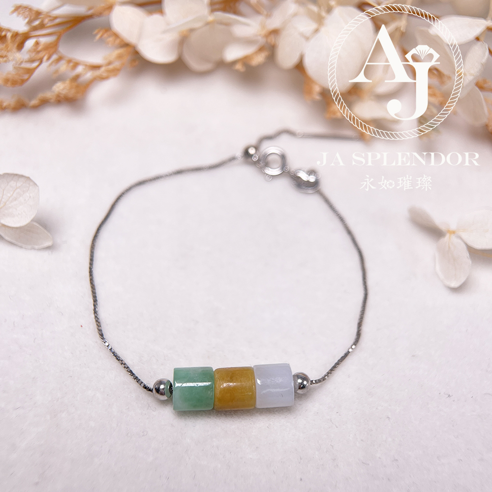 D-04A 天然翡翠A玉 平安幸運純銀手鏈