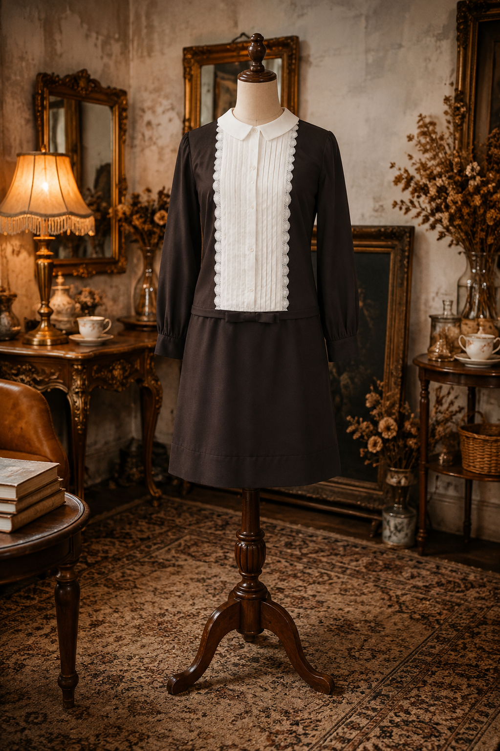 C.a. 1960s Helen Whiting Brown Low Waist Dress with White Trim (MT1504)