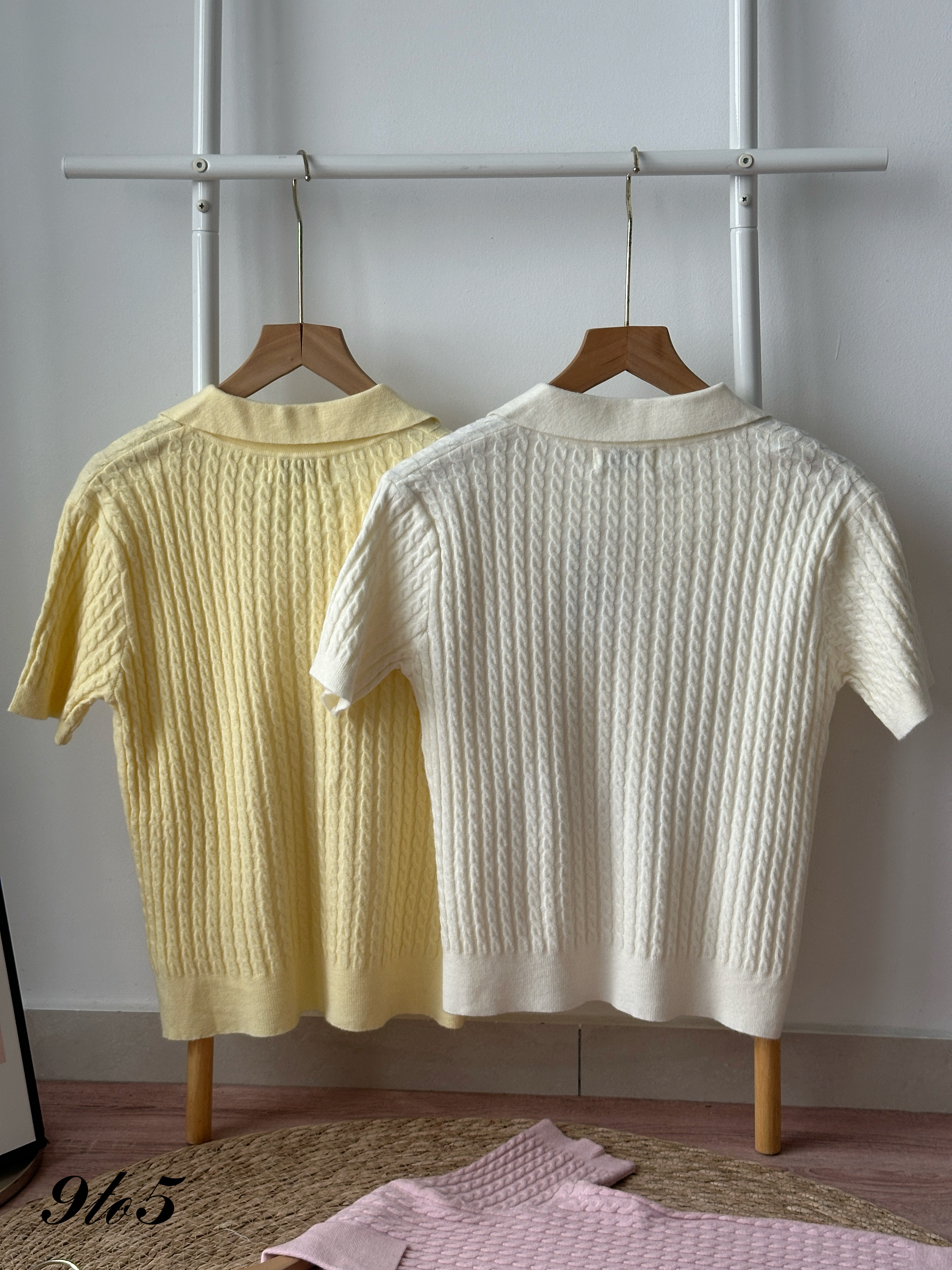 T4323 V Neck Knit Polo Top - 4 Colors 