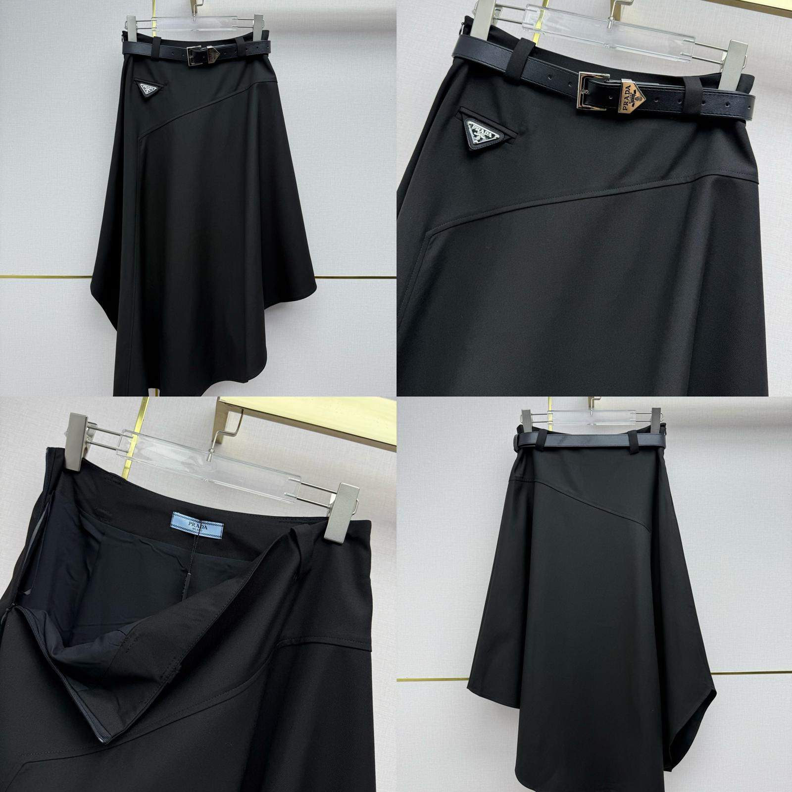 Prada ✨26ss新款半裙 A擺版型 經典三角標裝飾 搭配腰帶