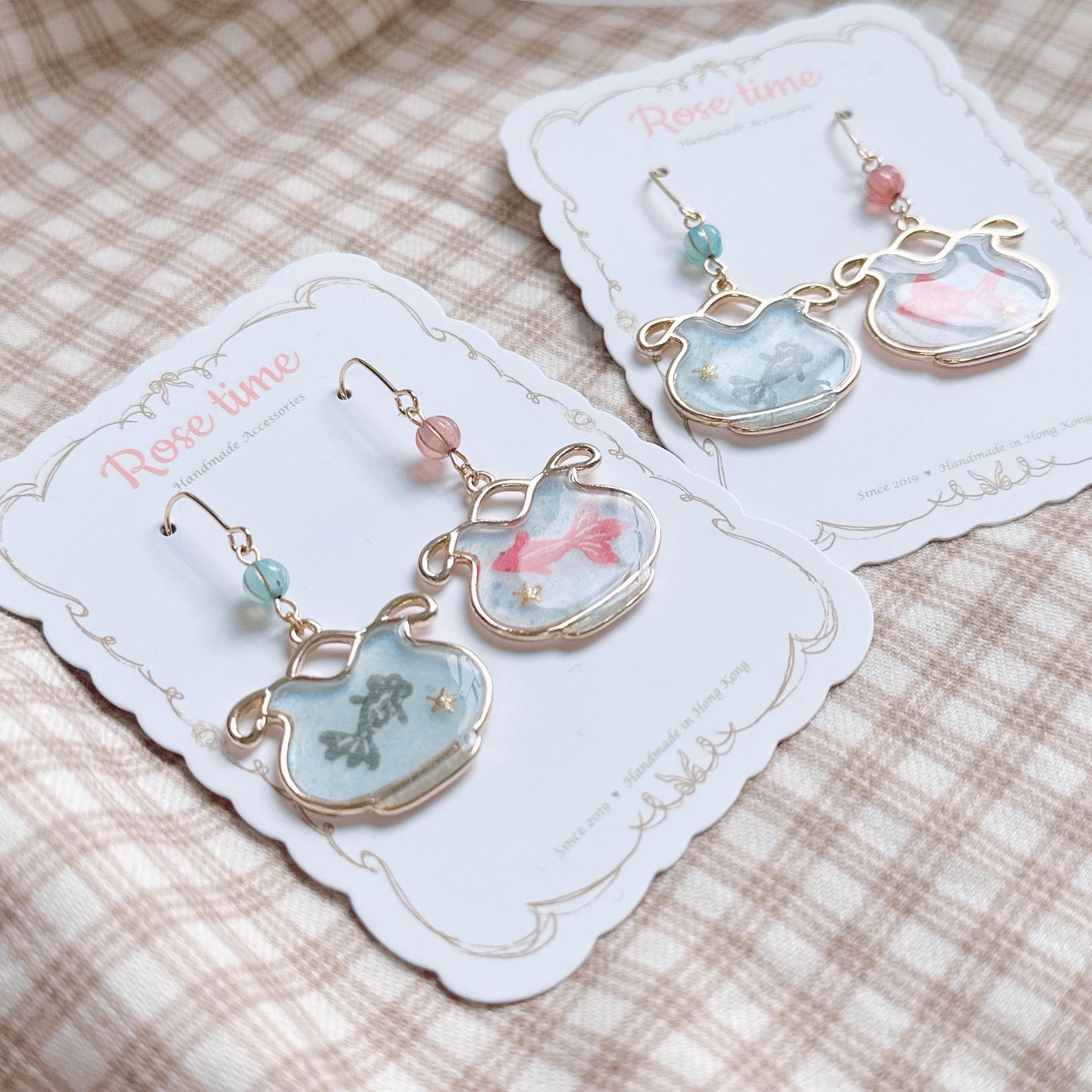 手繪 日本夏日祭金魚缸耳環