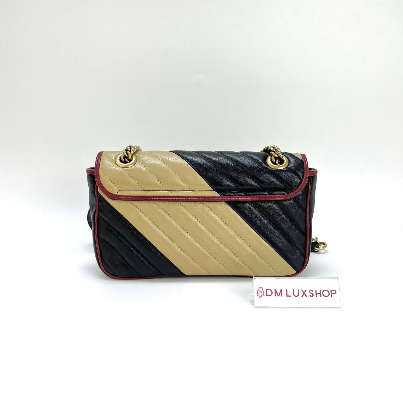 Gucci Torchon Diagonal Stripe GG Marmont Flap Bag Medium GHW