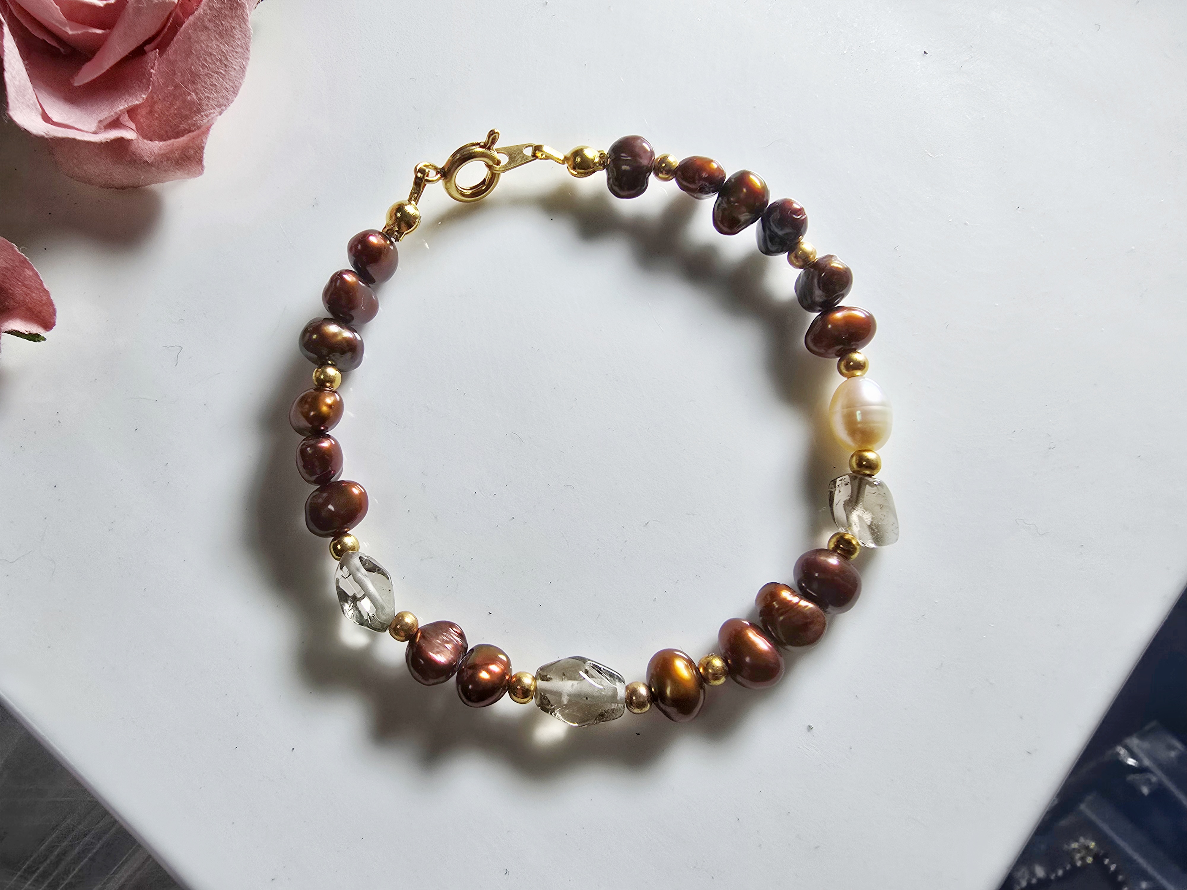 FWP0125-10  天然珍珠茶晶復古手鏈