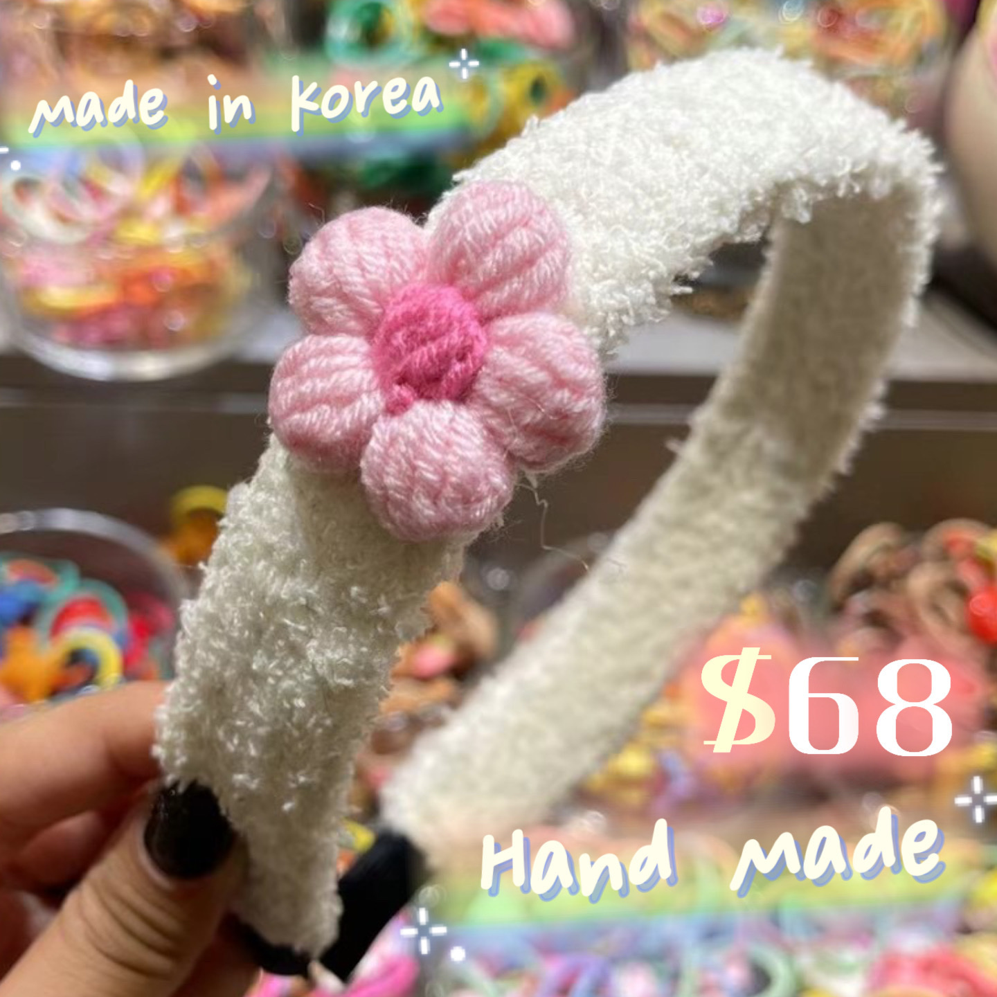 立體太陽花頭箍 粉色花白頭箍 韓國製