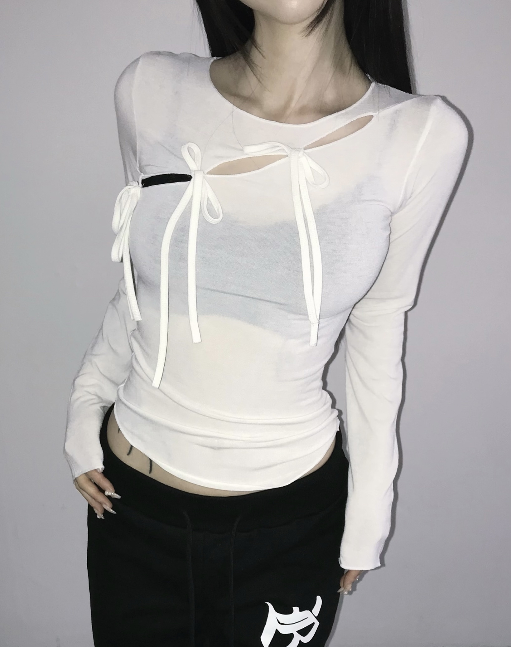 Sheer Tie-Front Cross Graphic Top