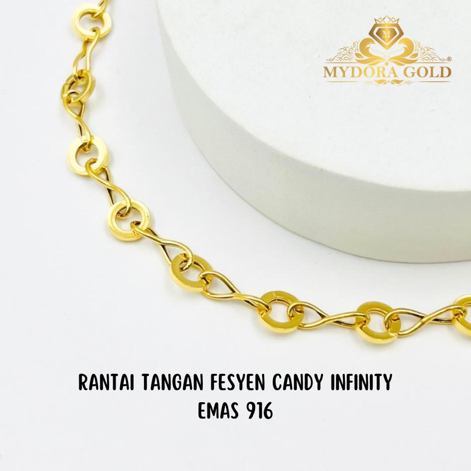 MYDORA Rantai Tangan Fesyen Candy Infinity l EMAS 916/22K