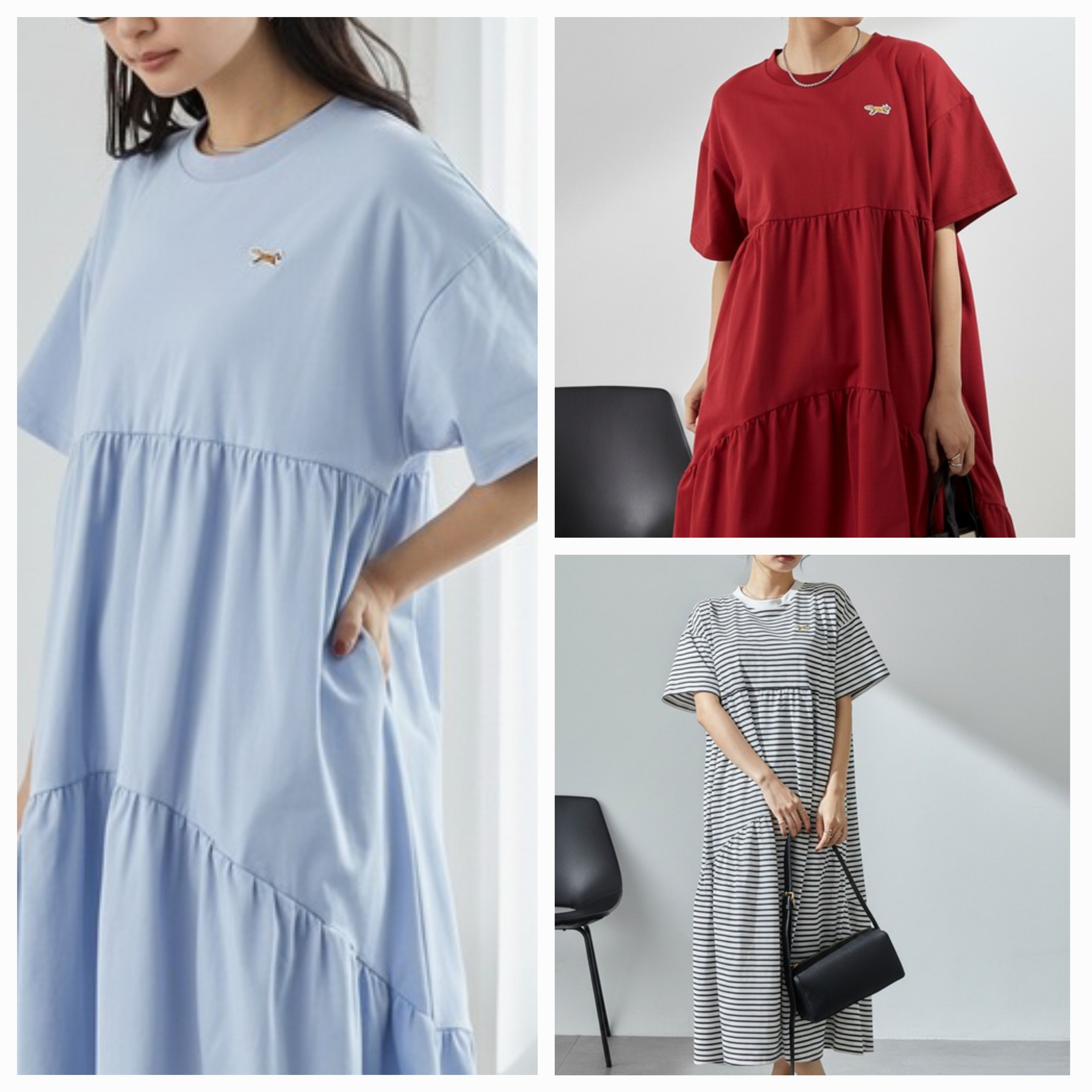 【✨️日本🇯🇵 pre-order 刺繡logo蛋糕連身裙✨️】 【共7色 | Free Size | 黑色/灰色/啡色/海軍藍/粉藍/紅色/黑白間條】