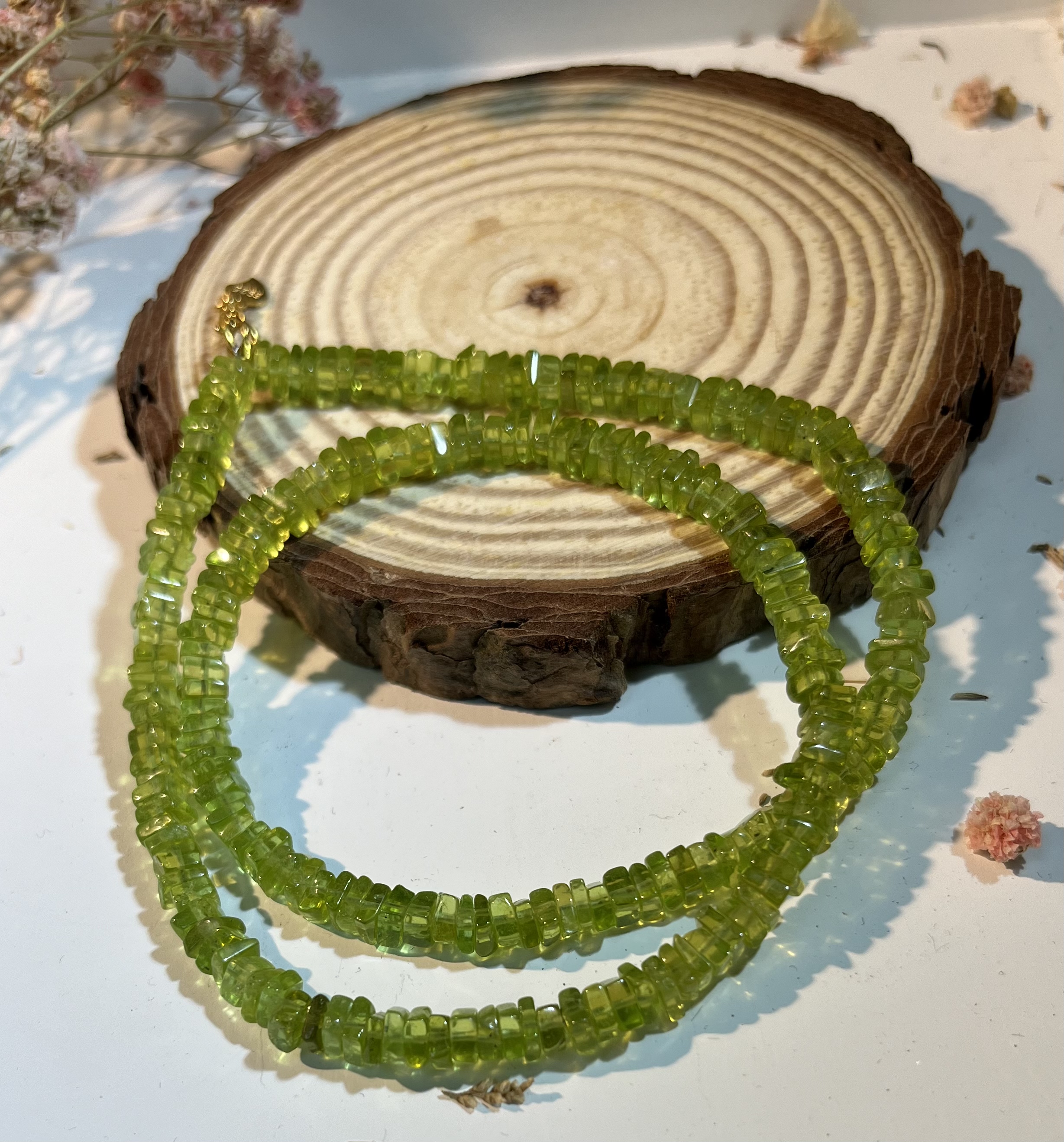 透體方塊橄欖石s925銀頸鏈