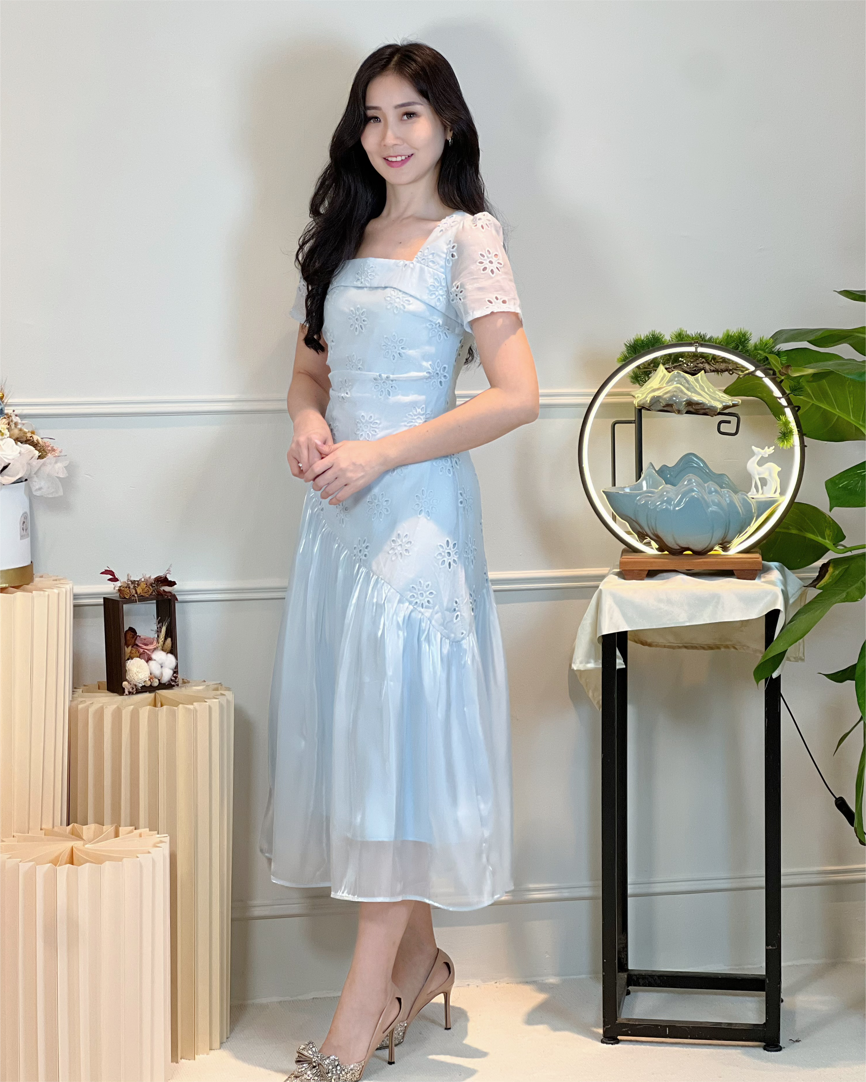 5098  Ingrid Luxe Embroidered Midi Dress